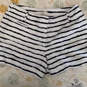 Loft size 2 white and blue striped shorts